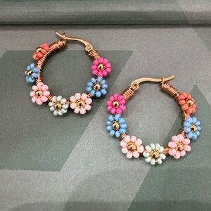Floral Hoop Earrings with Multicolor Beads
